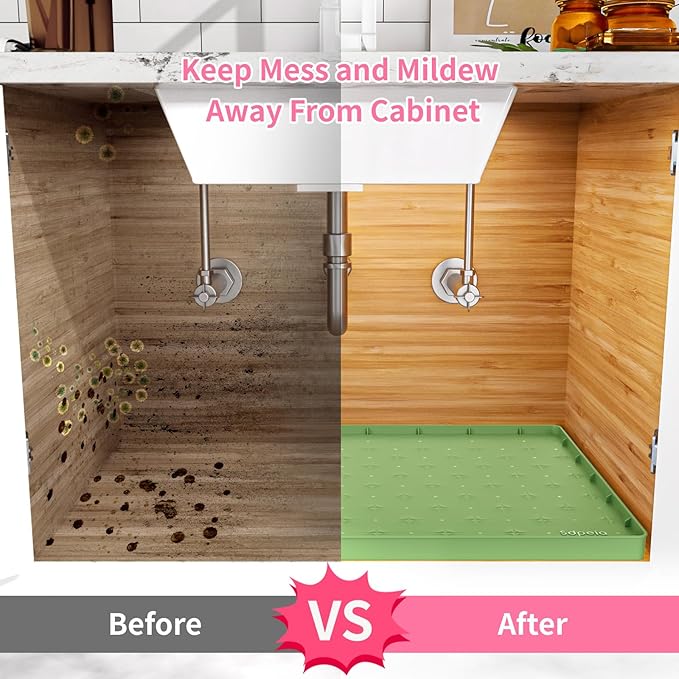 Sdpeia Under Sink Mat 34"×22" Waterproof Silicone Cabinet Liner & Sink Protector for Kitchen & Bathroom, Multi-Purpose Organizers Tray for Pets, Laundry, Cat Litter Mat