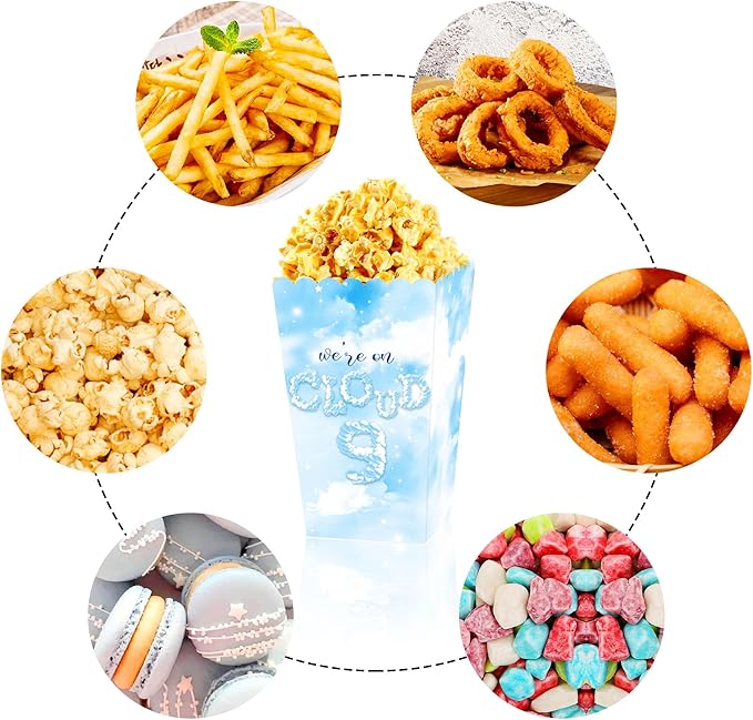 LaVenty 12 PCS On Cloud 9 Party Popcorn Bags for On Cloud 9 Birthday, Bridal Shower, Wedding Party