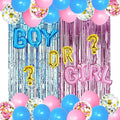 Gender Reveal Party Supplies Kit, Pink and Blue Balloons, Boy or Girl Foil Balloons, Tinsel Curtain, Gender Reveal Party Baby Photo Backdrop for Baby Shower Decorations