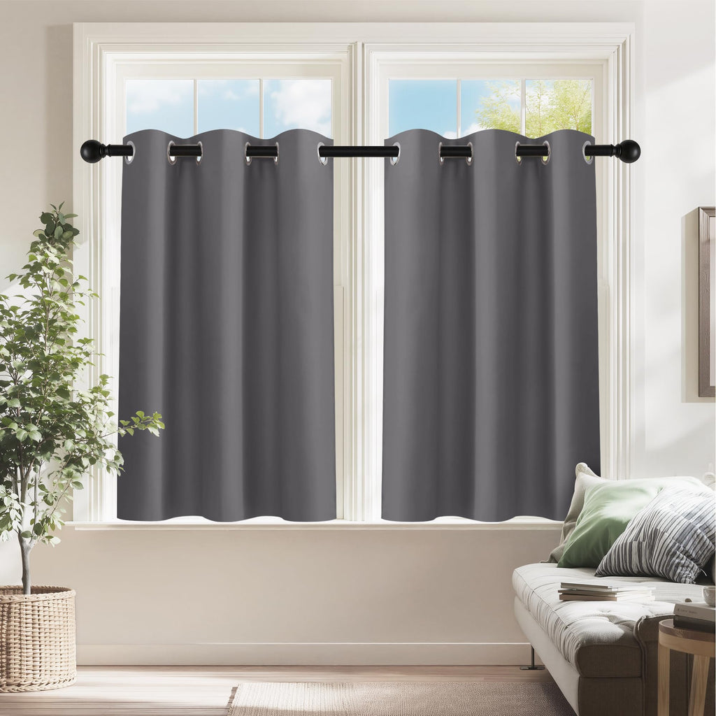 Short Gray Blackout Curtains for Kitchen Over Sink 36 inch Long