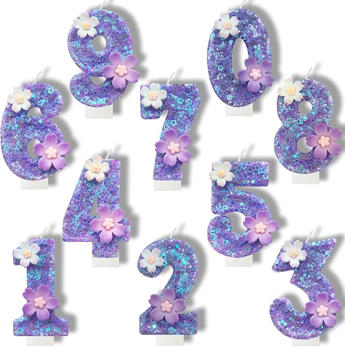 Purple Flower Birthday Candle,Number Birthday Candles for Cake, Ideal Birthday Parties Cake Decor, Wedding Anniversary and Other Celebrations (Number 9, Purple)