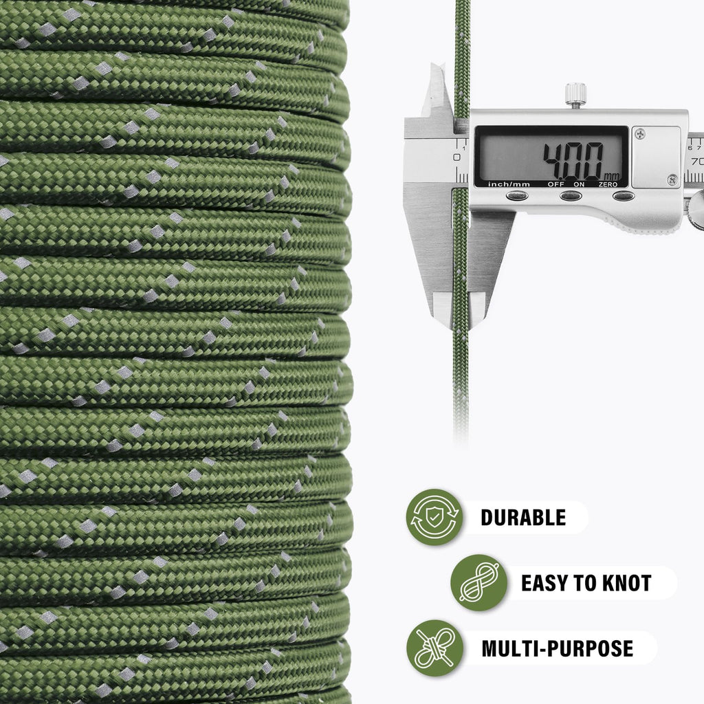 TRIBERION Reflective Paracord Rope 750 lb - 50ft 5/32" Parachute Cord 4MM 12-Strand para Cord - Heavy Duty Spool String for Survival,Camping Gear, Survival Bracelet, Clothesline - Army Green
