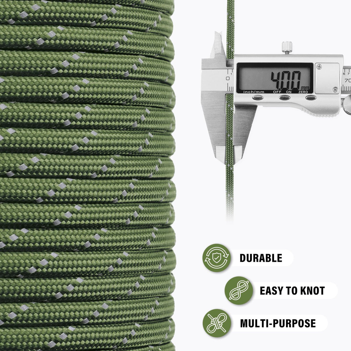 TRIBERION Reflective Paracord Rope 750 lb - 50ft 5/32" Parachute Cord 4MM 12-Strand para Cord - Heavy Duty Spool String for Survival,Camping Gear, Survival Bracelet, Clothesline - Army Green
