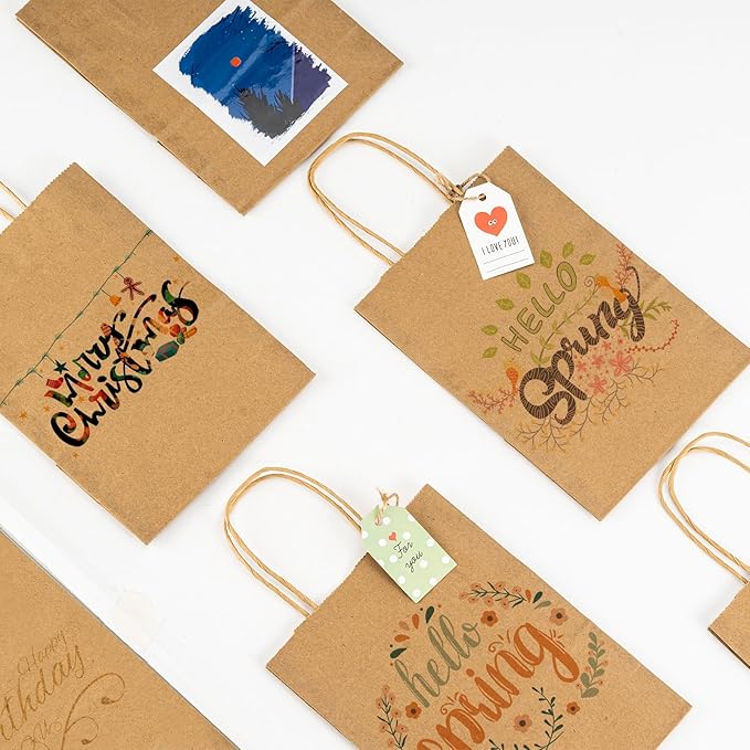 METAPRINT 50 Pack Small Brown Paper Gift Bags with Handles, 5.8"x3.2"x8.25" Kraft Paper Gift Bags for Retail, Birthday Parties, Shopping, Versatile Craft Bags & Goodie Sacks