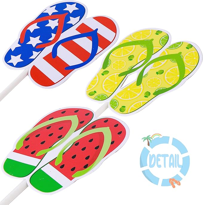 36pcs Beach Flip Flops Cupcake Toppers Summer Beach Party Cupcake Toppers Decorations Pool Decorations Supplies for Summer Birthday Tropical Luau Hawaiian Party Supplies