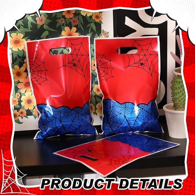 Eccliy 30 Pcs Spider Party Favors Bags Cartoon Candy Gift Bags for Spider Theme Birthday Party Decorations Goodie Supplies