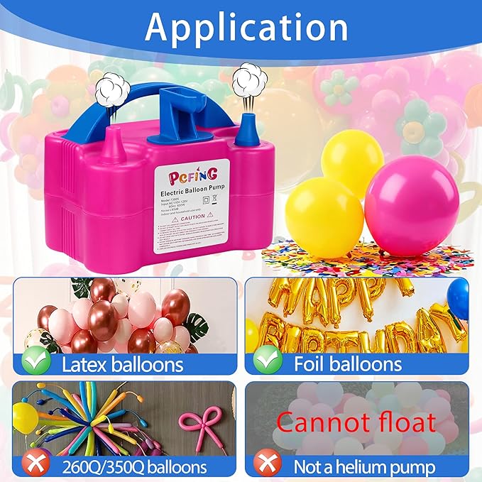 PCFING Balloon Pump Electric, Portable Balloons Inflator Blower Machine with Balloon Tie Tool & Dual Nozzle