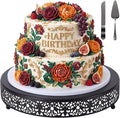Wenqik 14 Inch Black Cake Stand Set Metal Round Cupcake Dessert Stand with Cake Cutting, Spatula Wedding Cupcake Pastry Display Candy Holder Display for Wedding Party Birthday Baby Shower(Classic)