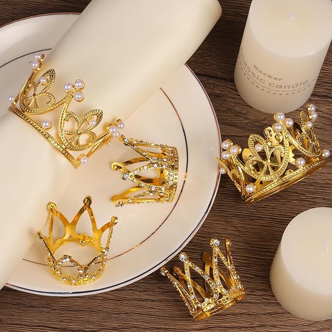 30 Pcs Crowns for Flower Bouquets, Gold Crown Cake Topper, Mini Crown for Flower Bouquet, Pearl Tiara Princess Gold Crown for Wedding Baby Shower Birthday Girl Lady Bridal Party Cake Decor 3 Style