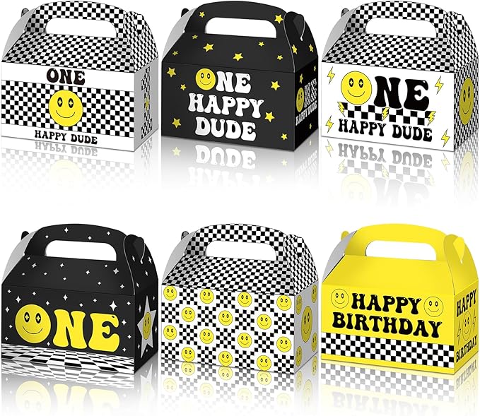 Kosiz 30 Pcs One Happy Dude Birthday Party Decorations One Happy Dude Party Favor Boxes 1st Birthday Decoration Set Smile Face Table Toppers Centerpieces for Baby Shower Supplies Home Decor