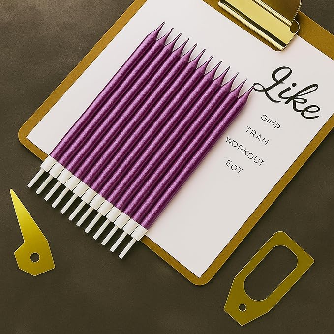 by Tugba Aydan Purple Birthday Candles, 24 Pack, Long Thin Metallic Cake Candles with Holders, Elegant Purple Candles for Cakes, Cupcakes & Parties