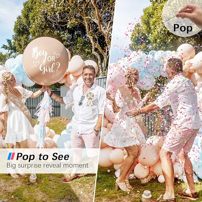 36Inch Gender Reveal Balloon, Gender Reveal Ideas Neutral Boy or Girl Balloons with Pink Blue Confetti for Revelacion de Sexo de Bebe