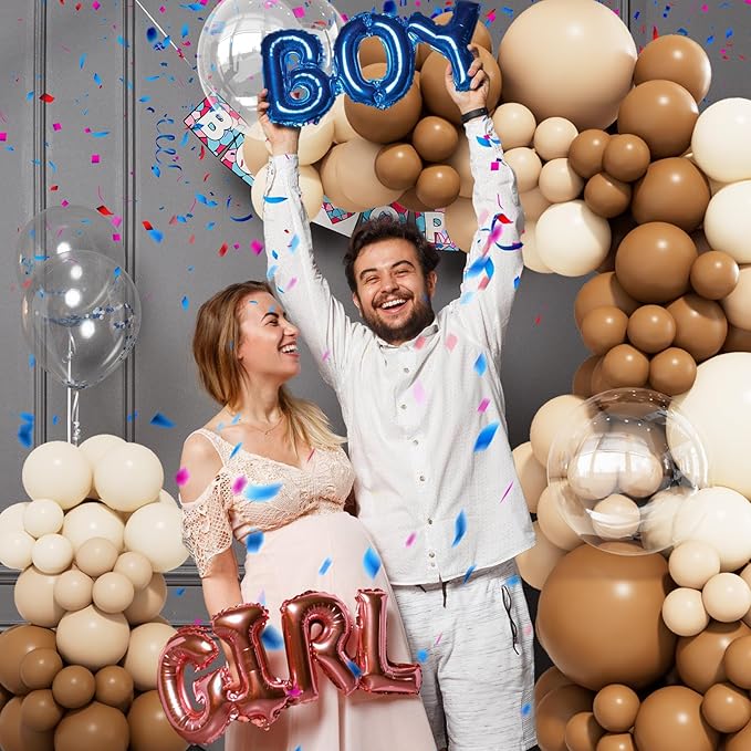 158pcs Brown Balloon Arch Kit Netural Balloon Garland Arch Kit Different Sizes Brown Beige Nude Tan White Sand Balloons for Netural Bear Baby Shower Decorations Bridal Shower Wedding Birthday Party