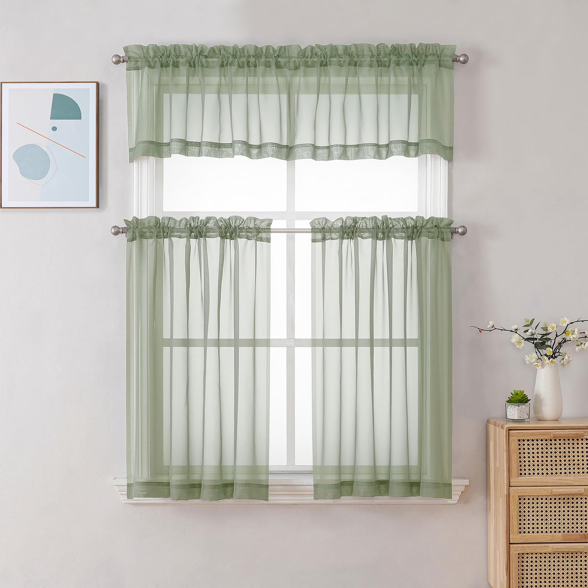 Sheer Sage Green Valances for Windows 2 Pack (2 Count)