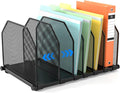 Adjustable File Organizer for Desk, 6 Sections Vertical File Folder Holders Desktop Binder Organizer, Mesh Desk Organizer File Sorter for Home Office Classroom