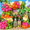 Tropical Hawaiian Balloons Arch Garland Kit, Olive Green Hot Pink Orange Yellow Metallic Gold Balloons for Kids Hawaii Summer Beach Luau Aloha Pool Birthday Flamingo Theme Baby Shower Party Decoration