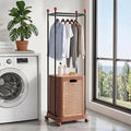 VECELO Laundry Hamper with Clothes Rack, Rolling Laundry Basket with Lid and Wheels, Tall Clothes Stand for Hanging Clothes, Multifunctional Laundry Organizer for Bedroom, Bathroom, Brown