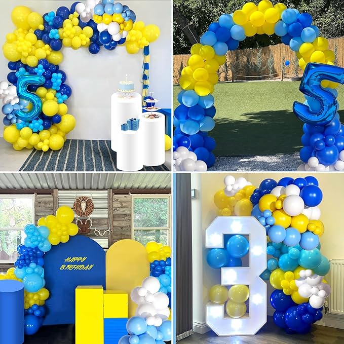 137pcs Blue and Yellow Balloon Arch Kit, DIY Cartoon Theme Blue Light Blue Yellow White Latex Party Balloons for Cartoon Theme Birthday Anniversary Graduation Baby Shower Party Decorations