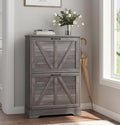 Smart FENDEE Shoe Cabinet, Shoe Storage Cabinet for Entryway with 2 Flip Drawers, Narrow Farmhouse Shoe Organizer Cabinet, Slim Shoe Rack Cabinet, Gery