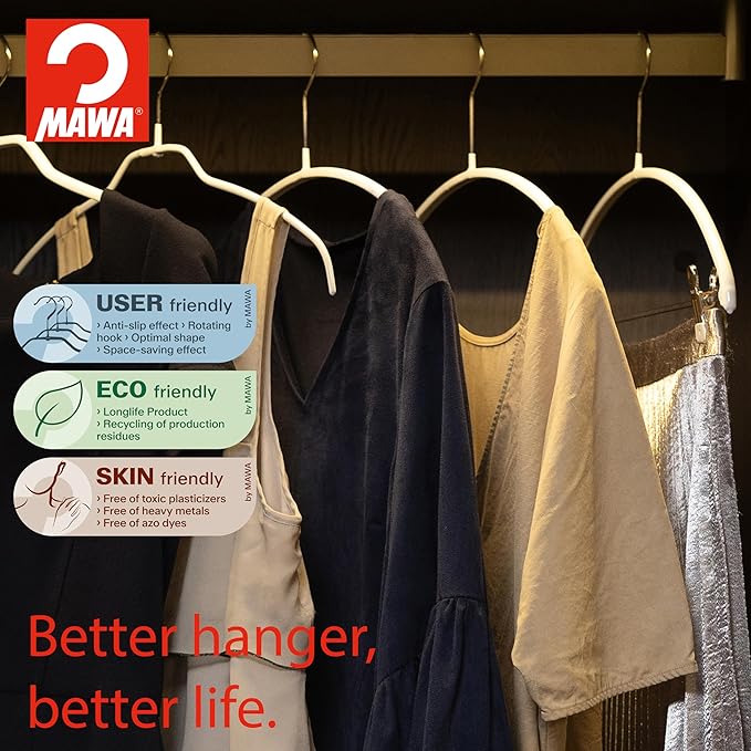 Mawa by Reston Lloyd Euro Series Non-Slip Space Saving Steel Clothes Hanger for Shirts, Dresses, Sweaters, Style 40/P, Set of 10, Black (14118)