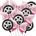 12 Pieces Burnouts or Bow Foil Balloons Black Car Wheel Gender Reveal Pink Polka Dots Balloons for Baby Shower Gender Reveal Wedding Birthday Party Decoration