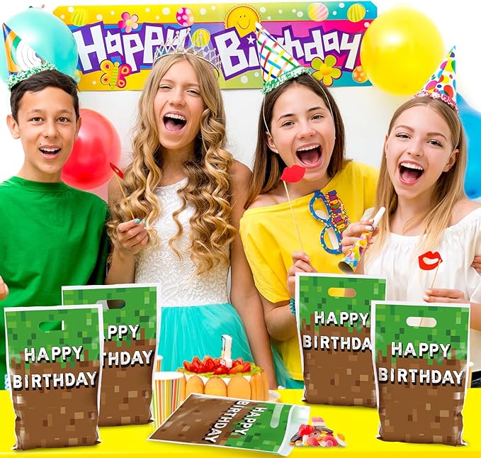 50 PCS Pixel Party Gift Bags Pixel Birthday Party Favors Video Game Theme Candy Snack Bag Happy Birthday Gift Bags Bulk for Kids Trunk or Treat Gamer Gifts Decoration Supplies