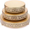 3 Pieces Golden Cake Stand Set, 8/10/12 Inch Round Metal Dessert Display Stand Decorative Cake Holder Cupcake Pastry Candy Display Plate for Wedding, Party, Birthday, Event