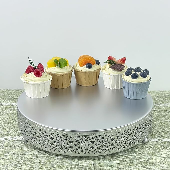 Cake Stand Set of 3 Metal Cupcake Stands Dessert Display Plate for Wedding Party Birthday (3 Pcs, Matte Silver)