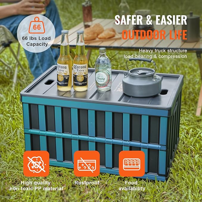 VEVOR 65L Collapsible Storage Bins with Lids 3 Packs, Stackable Utility Crates with Handles, Large Folding Containers for Organizing Tools, Books, Food, Drinks, Camping&Transport