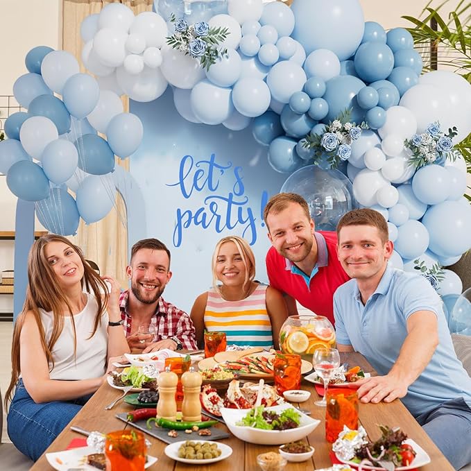 162pcs Dusty Blue Balloon Arch Kit Dusty Blue and White Balloon Garland Arch Kit with Baby blue Light Blue and Clear Balloon for Baby Shower Birthday Bridal Shower Wedding Gender Reveal Party Supplies