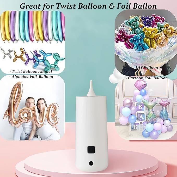 Electric Magic Balloon Pump, Electric Air Inflator Party Air Blower Pump with 1 Nozzle 1 Balloon Cutter and 10 Pcs Long Balloons,Great for Twisty Curly Balloon, Foil Balloons