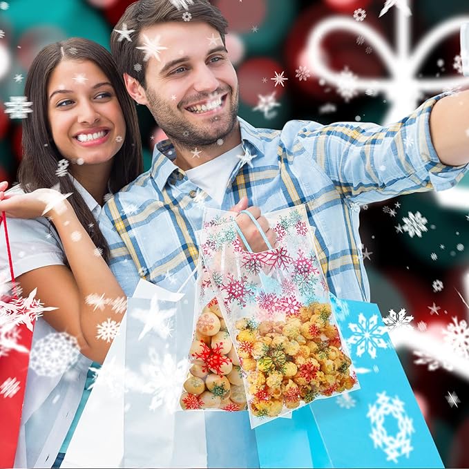 Pasimy 100 Pcs Treat Bags He is Risen Gift Bags Easter Party Goodie Candy Plastic Favor Pouches for Religious Theme Bible School Party Decorations Supplies(Red Green,Snowflake)