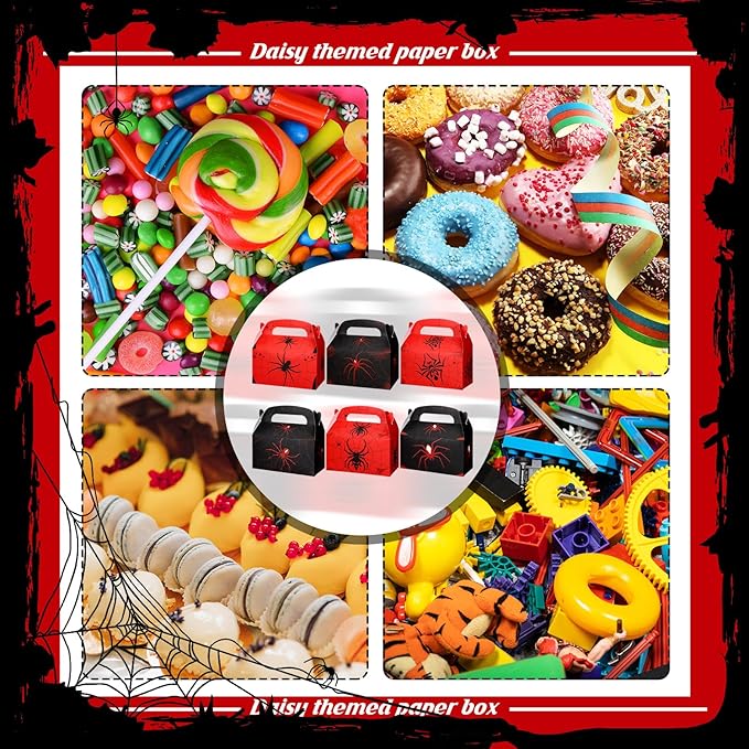 Kosiz 30 Pcs Spider Party Favors Halloween Spiderweb Birthday Party Supplies Spider Boxes Gift Spiderweb Theme Style Halloween Favors Goodie Boxes Fill up The Birthday Black and Red Candy Box