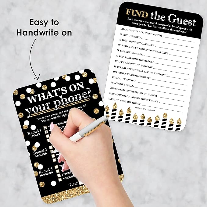 Big Dot of Happiness Adult Happy Birthday - Gold - 2-in-1 Birthday Party Cards - Activity Duo Games - Set of 20