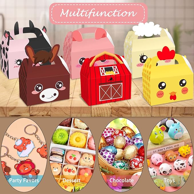 MIKIMIQI Farm Animal Party Decorations, 12 Pcs Gift Wrap Boxes, Birthday Party Supplies for Boys Girls Baby Shower