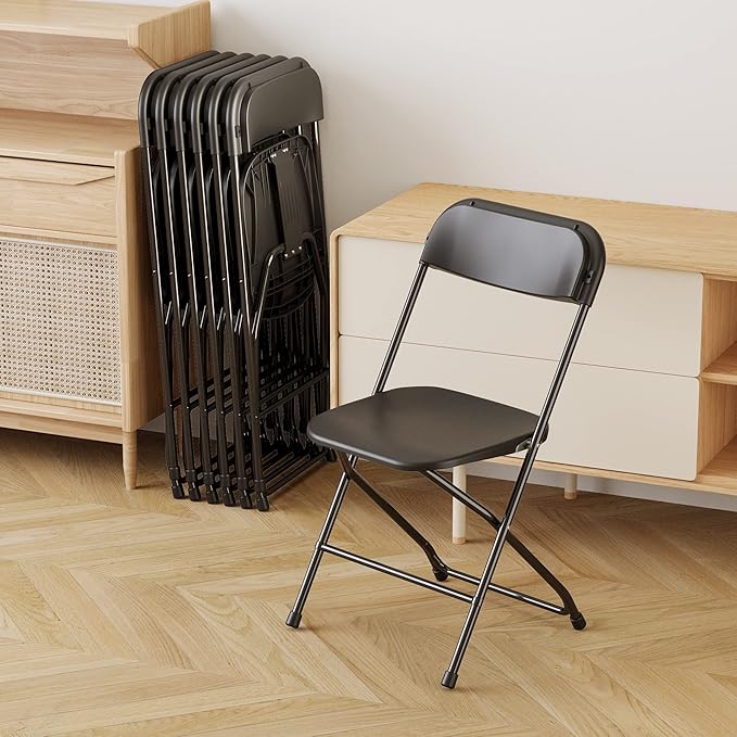 Allpop 5 Pack Plastic Folding Chair, 300lb Capacity, Portable Commercial Chair Seat with Steel Frame for Office Wedding Party Indoor Outdoor Events, Stackable, Black
