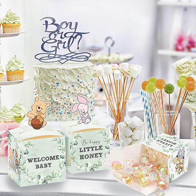 QZCYU 24pcs Winnie Baby Shower Decorations, Winnie Party Favor Boxes for Baby Showers, Bear Decorations Birthday Decorations for Boy Girls Favors Birthday Gender Reveal