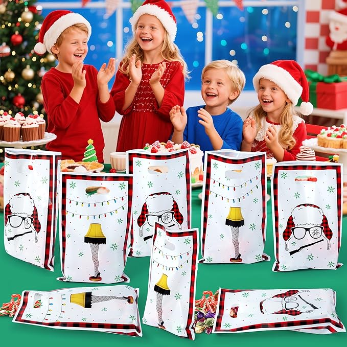 JuPelozak Christmas Party Favor Bags - 50pcs Funny Xmas Movie Goodie Bag, Winter Story Themed Candy Cookies Gift Decor for Adult Girls Boys, Xmas Eve Holiday Celebration Decorations Favors Supplies