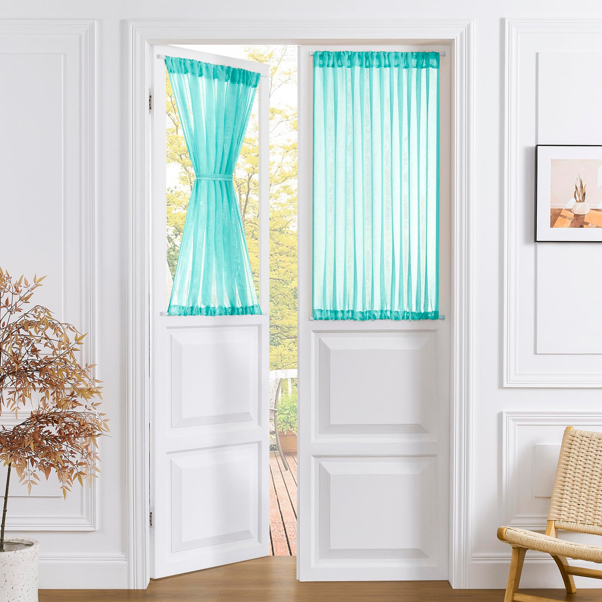 Small Sheer Door Curtain Closet Linen Textured Curtain Sheers Doorway Light Filtering Voile French Door Rod Pocket Curtains Patio Glass Doors