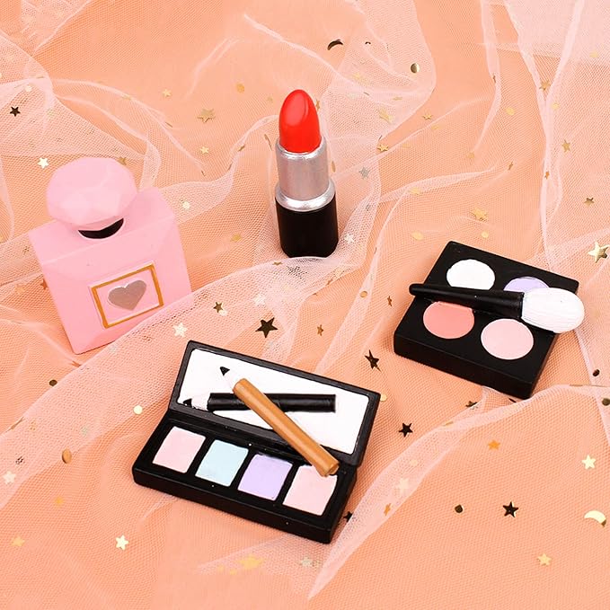 Ercadio 4Pcs Resin Make Up Cake Toppers 3D Cosmetics Lipstick Perfume Bottle Cake Picks for Makeup Birthday Cake Decors Bridal Shower Bachelorette Makeup Party Decorations Supplies