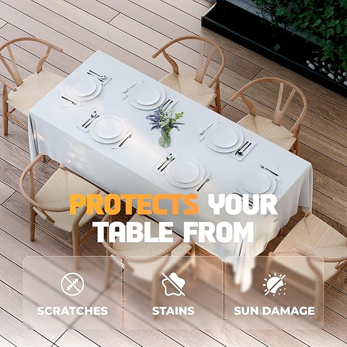 WEALUXE White Table Cloth for 8 Foot Rectangle Tables, 60x126 inches, Water, Stain and Wrinkle Resistant, 200 GSM Washable Poly Fabric Tablecloth Rectangular, Elegant and Durable