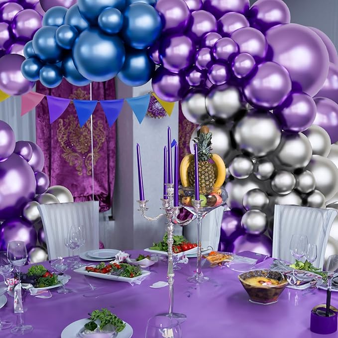 Metallic Purple and Blue Balloon Arch Garland Kit-Metallic Blue Silver Balloon 122Pcs for Christmas,Baby Shower,Graduation,Halloween,Birthday,Bachelorette.