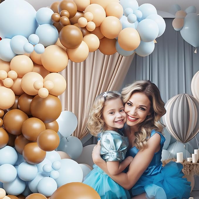 ECEAE Bear theme Balloon Arch Kit Light Blue beige Tan and Brown Globos cream Ballon garland for Baby Shower Boy Decorations Gender Reveal Party Woodland Backdrop Supplies