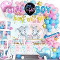 172 PCs Elephant Gender Reveal Decorations, Hombae Boy or Girl Gender Reveal Decorations What Will Baby Be Backdrop Balloon Garland Banner Tablecloth Cake Cupcake Topper Box Cutout Poster Sash