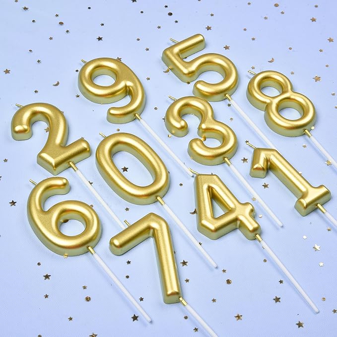 PHD CAKE 2.76 inch Classical Gold 5 Number Birthday Candles, Gold Number Candles, Cake Number Candles, Party Celebration
