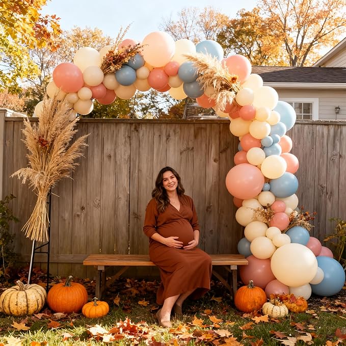 138Pcs Gender Reveal Decorations Kit with Dusty Pink Blue Balloon Garland Arch, Baby Box with Letters, He Or She Cloth Backdrop, Boy Or Girl Gender Reveal Ideas Decor Party Supplies