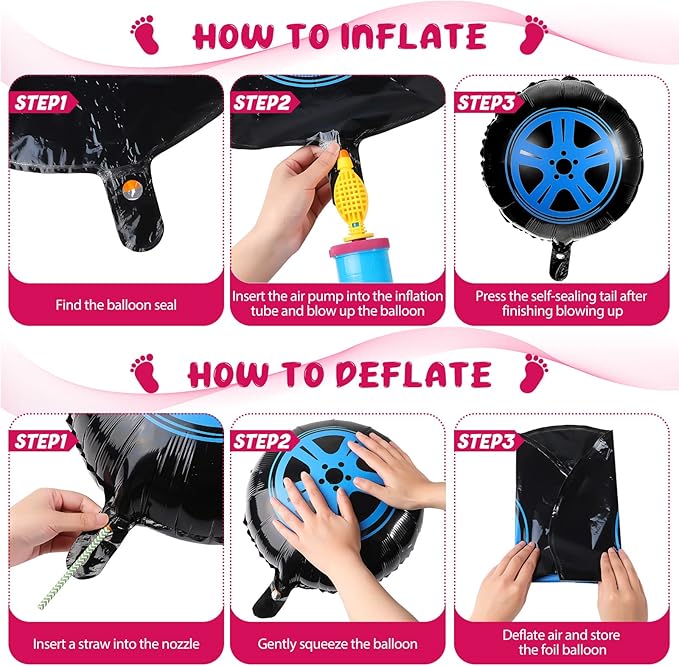 Lewtemi 16 Pcs Burnouts or Bow Foil Balloons Sets Black Blue Car Wheel Gender Reveal Bow Balloons for Baby Shower Gender Reveal Wedding Birthday Party Decoration