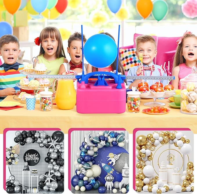 Balloon Pump Electric, Electric Air Pump Replace Manual Balloon Hand Pump, US Standard Plug Balloon Inflator Pump Electric with Dual Nozzles for Balloon Arch, Balloon Stand, Party Decorations