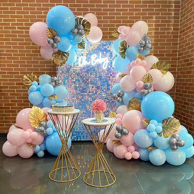 139pcs Gender Reveal Balloon Garland Arch Kit with Pink and Blue Balloons Silver Balloons for Boy or Girl Gender Reveal Decorations Birthday Party Baby Shower Celebration Wedding Anniversary (No Box)