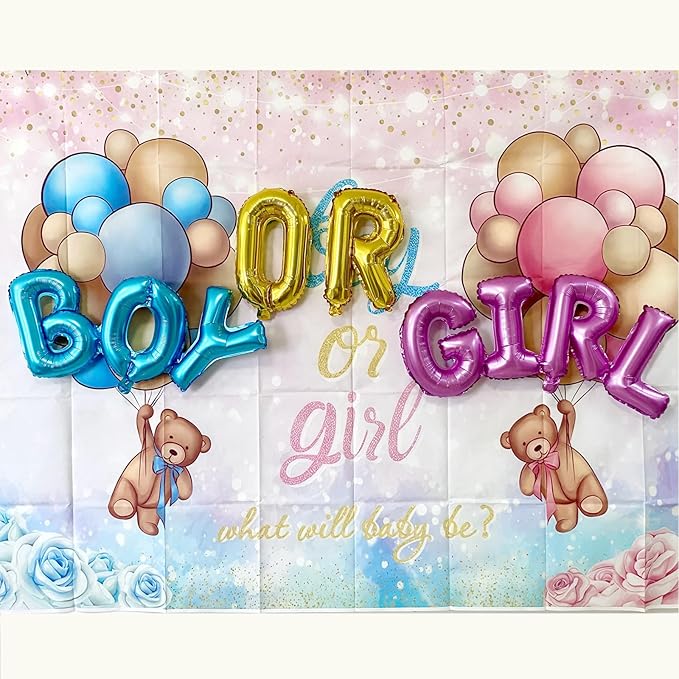 Upgraded Uppercase Block Script BOY OR GIRL Balloons, Gender Reveal Letter Balloon Banner Set, Pink and Blue Foil Mylar GIRL BOY Balloon for Gender Reveal Baby Shower Party Decorations